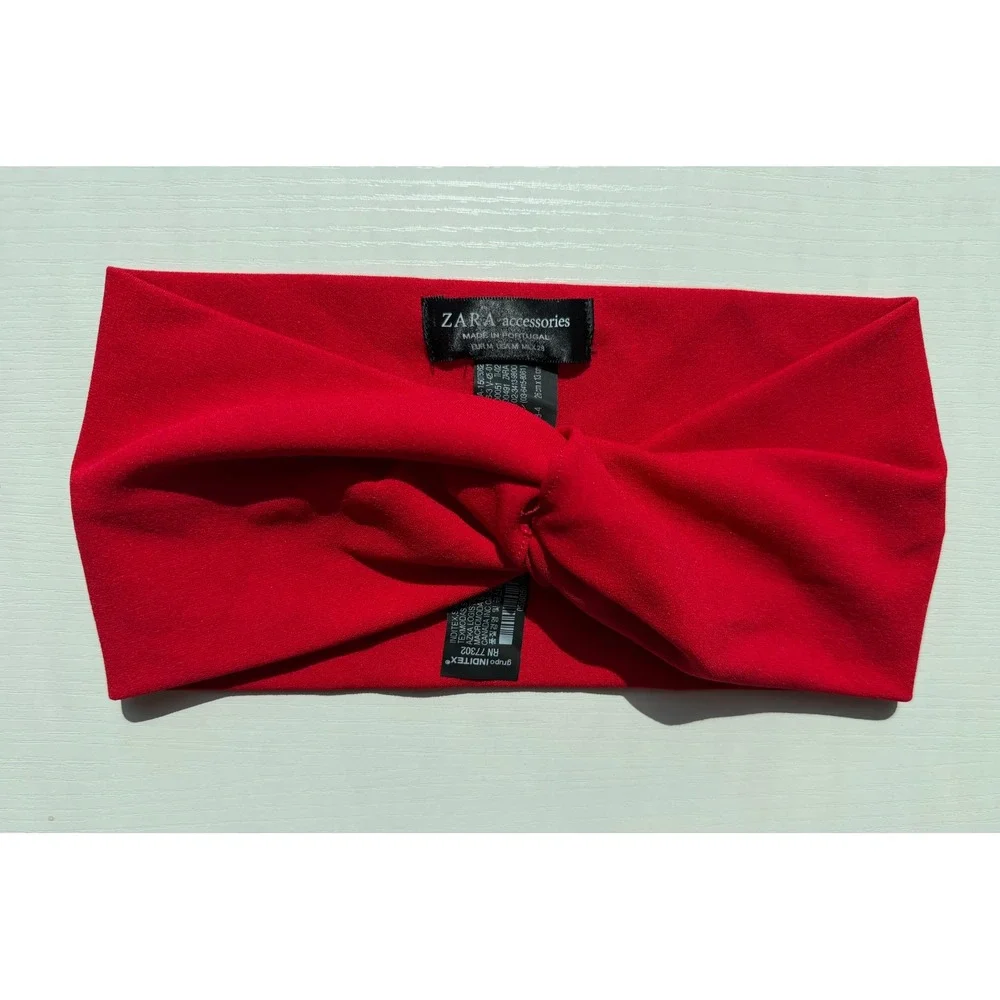 Zara Accessories Red Twisted Knot Wide Headband Made in Portugal Stretch Yoga